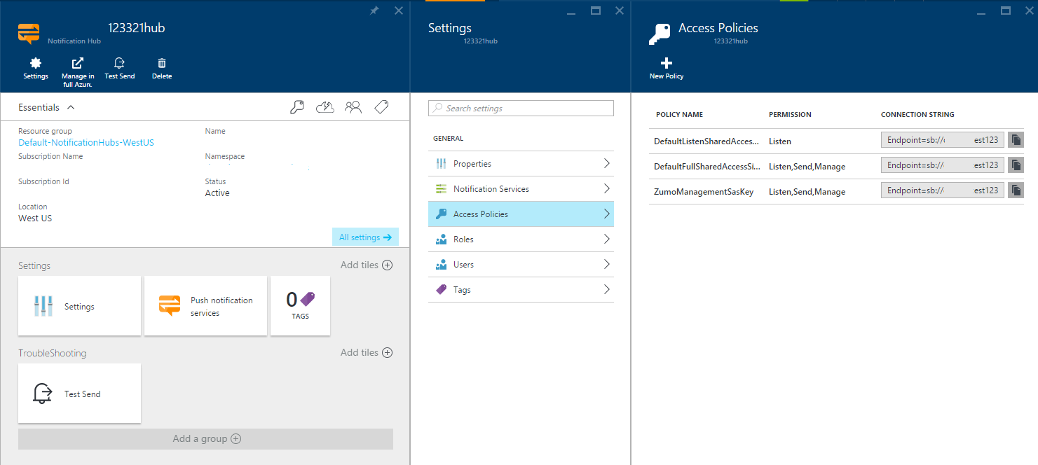 Azure Portal – Notification Hubs