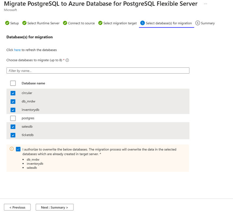 Képernyőkép a fetchDB migrálási oldaláról az Azure Portalon.