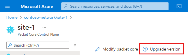 Képernyőkép az Azure Portalról a Verziófrissítés lehetőséggel.