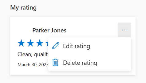 Screenshot of the user's rating, shown under the My rating menu, with the ellipsis button selected.