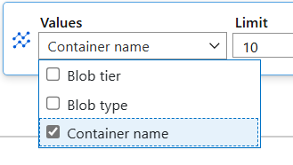 Képernyőkép az Azure Metrics beállításairól, amely a ContainerName választással a Apply splitting control megjelenítését mutatja.