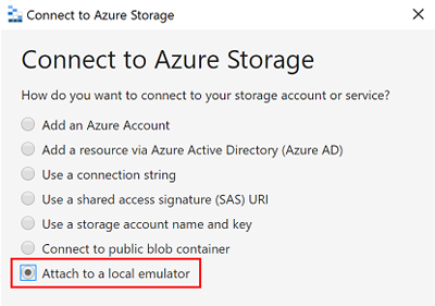 Képernyőkép az Azure Storage Explorer Azure Storage-forráshoz való csatlakozásáról.