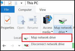 Képernyőkép a Map network drive legördülő menüről.
