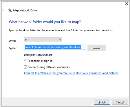 Screenshot of the Map Network Drive dialog.