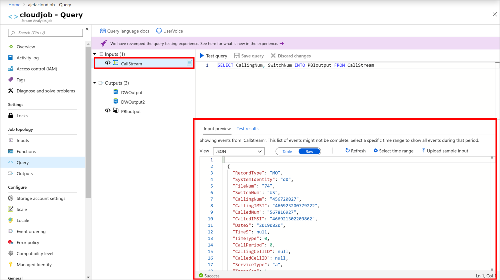 Azure Stream Analytics-mintabemenet nyers formátumban