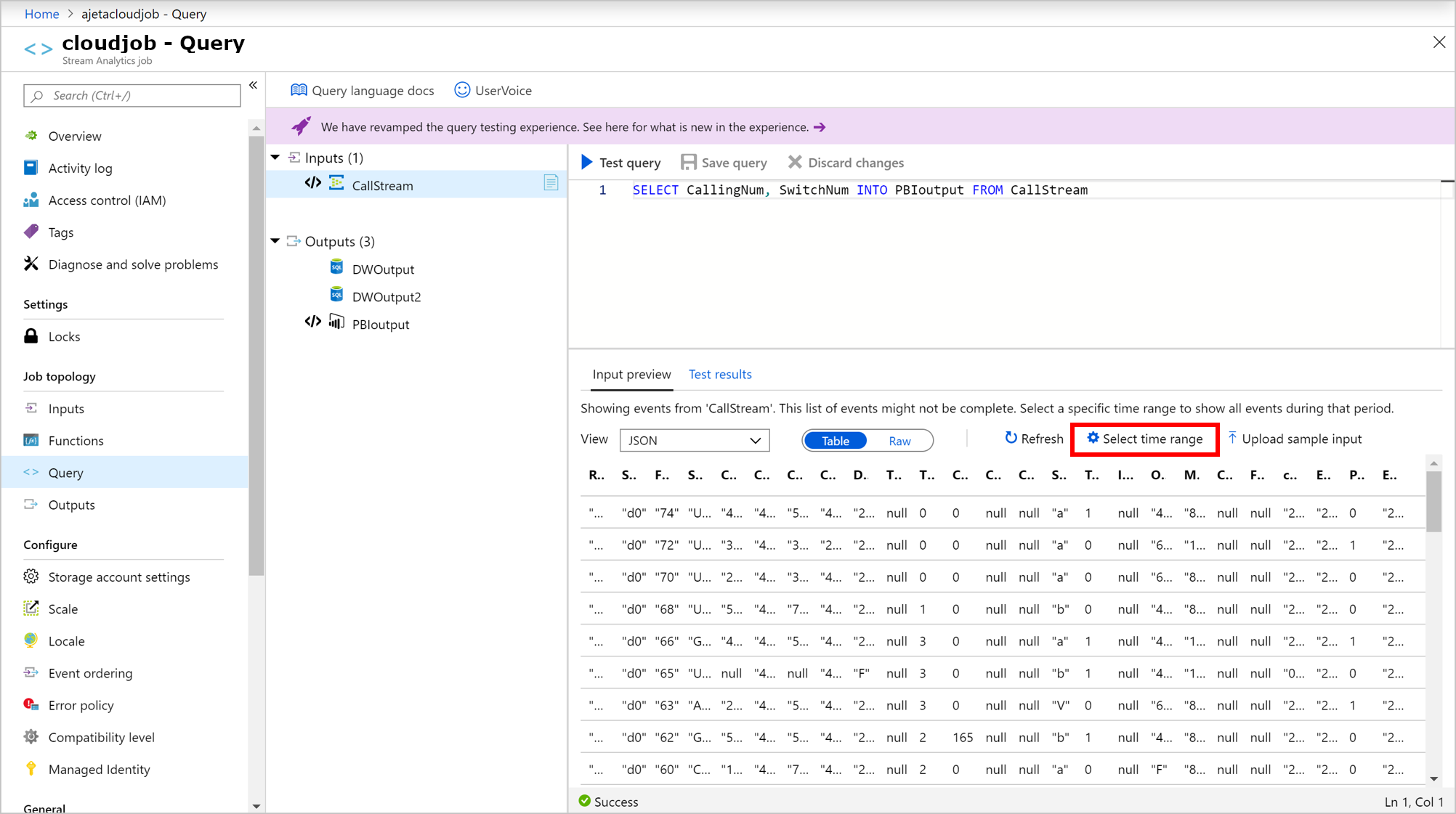 Azure Stream Analytics-időtartomány bejövő mintaeseményekhez