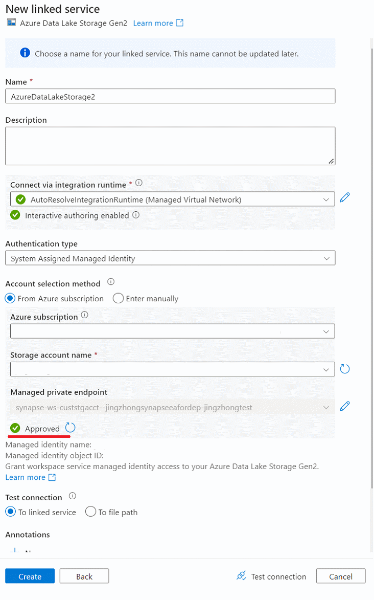 Képernyőkép az új sql db társított szolgáltatás pe4-ről.