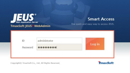 JEUS Web Rendszergazda bejelentkezési képernyő