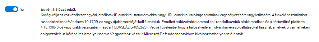Képernyőkép az egyéni hálózati jelzők engedélyezéséről a Defender for Endpointben.