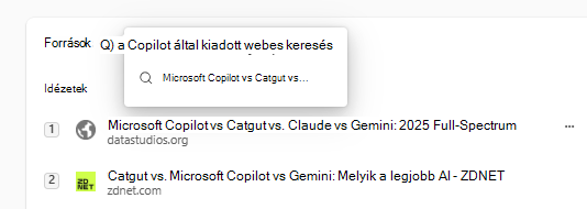 A Microsoft 365 Copilot webes keresési lekérdezési idézeteinek képernyőképe.