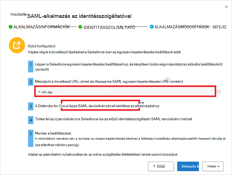 Figyelje meg az Felhőhöz készült Defender Apps SAML SSO URL-címét, és töltse le a tanúsítványt.