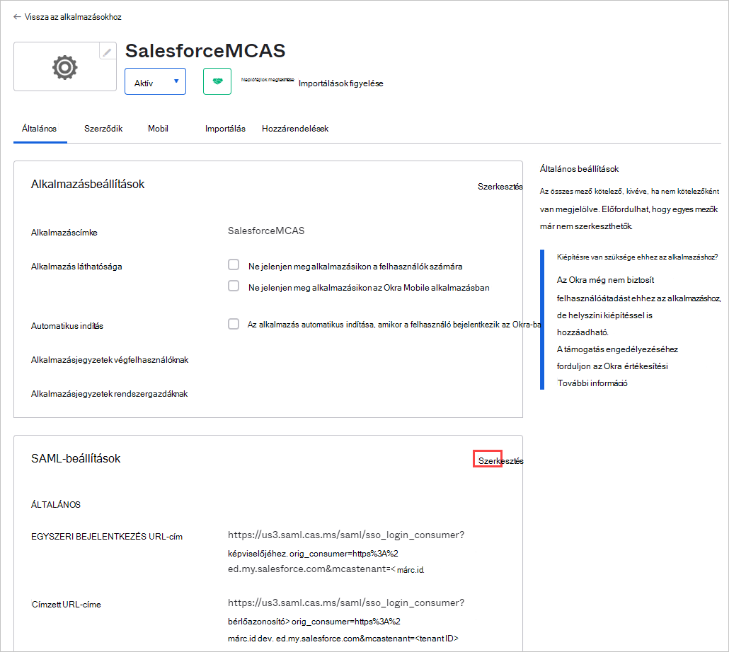 Keresse meg és szerkessze az SAML-beállításokat.