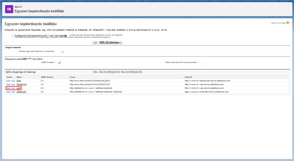 Válassza a Salesforce SSO beállításait.
