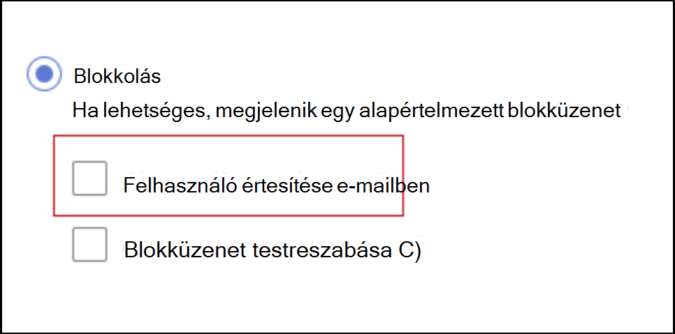 Képernyőkép a végfelhasználók e-mailben történő értesítésének letiltásáról.