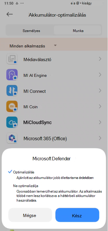 A Microsoft Defende Optimise legördülő lista képe