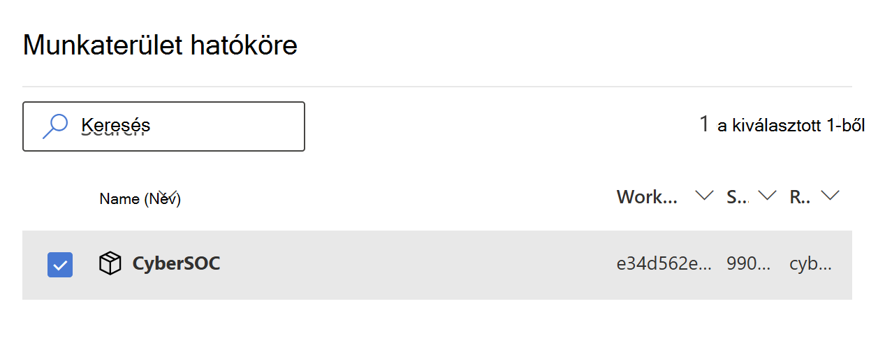 Képernyőkép egy Microsoft Sentinel munkaterület hatókörének kiválasztásáról.