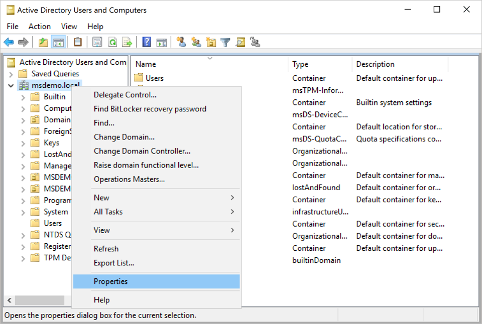 Képernyőkép a tárolótulajdonságok megnyitására vonatkozó beállításokról.