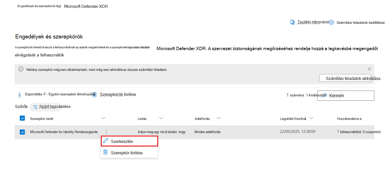 Képernyőkép egy egyéni szerepkör szerkesztéséről.