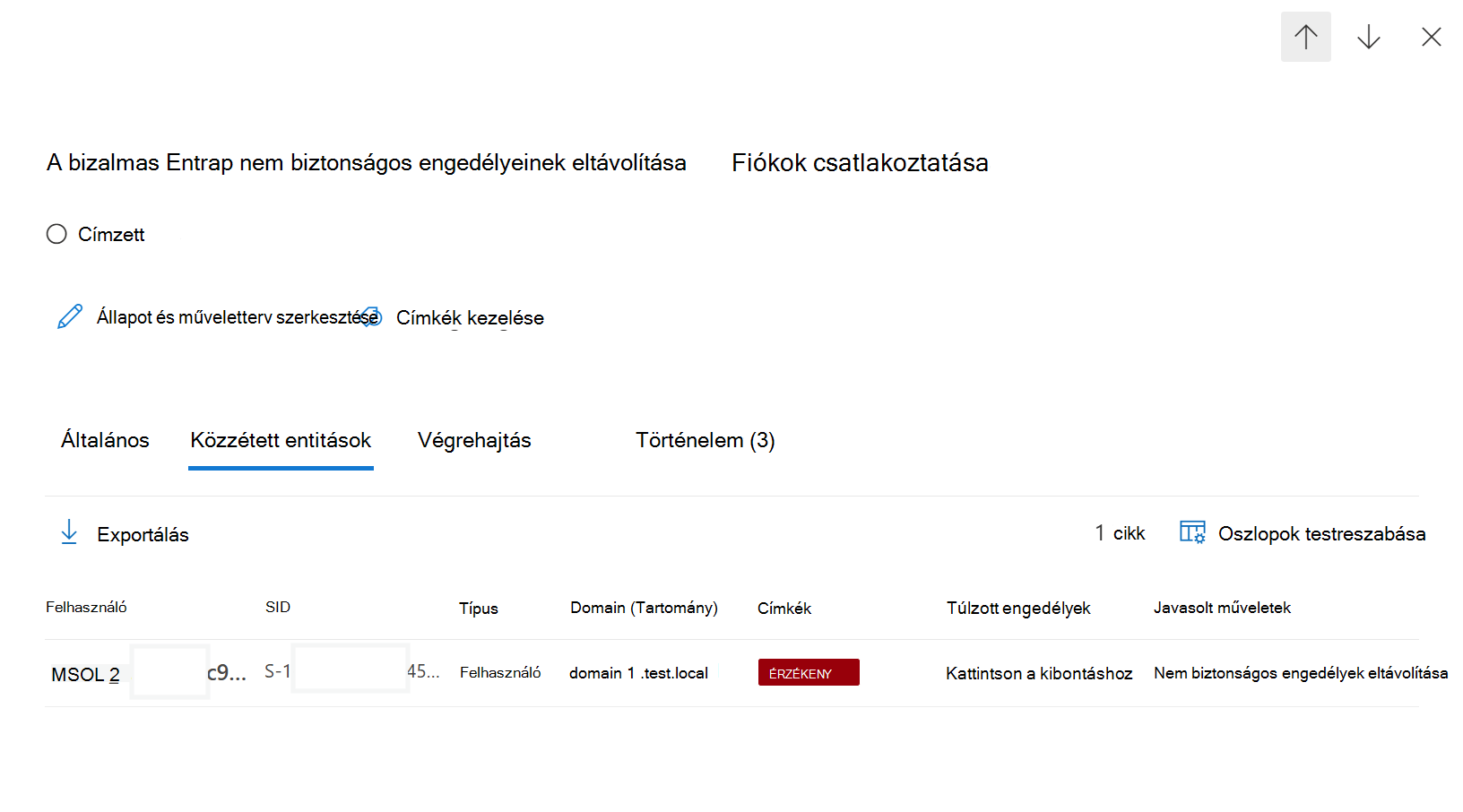 Képernyőkép a közzétett entitásokról.