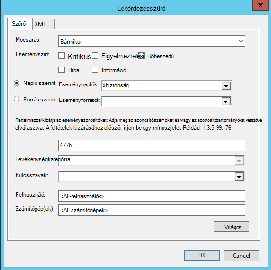 A Lekérdezés párbeszédpanel képernyőképe.