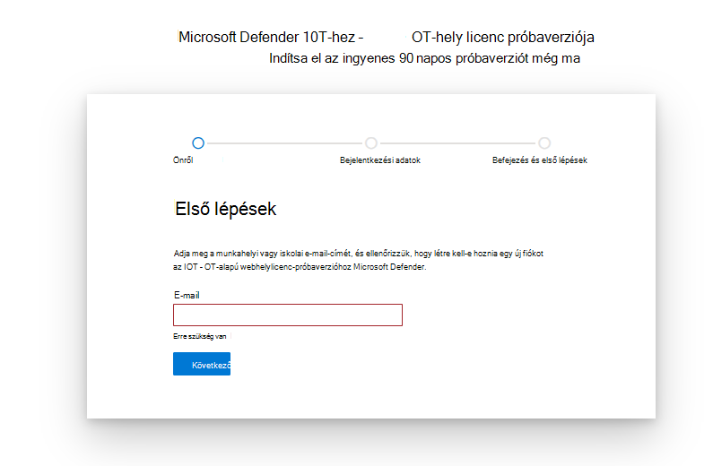 Képernyőkép az IoT-próbalicenc Microsoft Defender első lépéseiről és beállítási lapjáról.