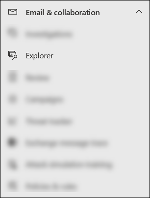 Képernyőkép a Microsoft Defender portál Email & együttműködés szakaszában található Explorer kiválasztásáról.