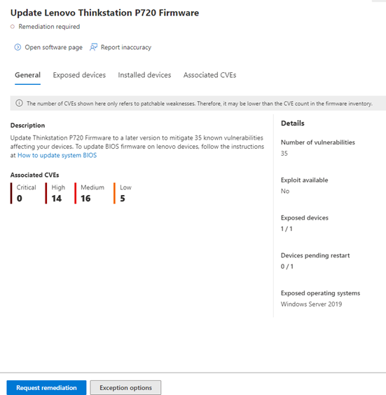 Képernyőkép a belső vezérlőprogram-javaslatok oldaláról