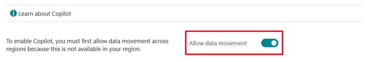 Shows a screen shot of the Allow data movement switch on Copilot & AI Capabilities page.