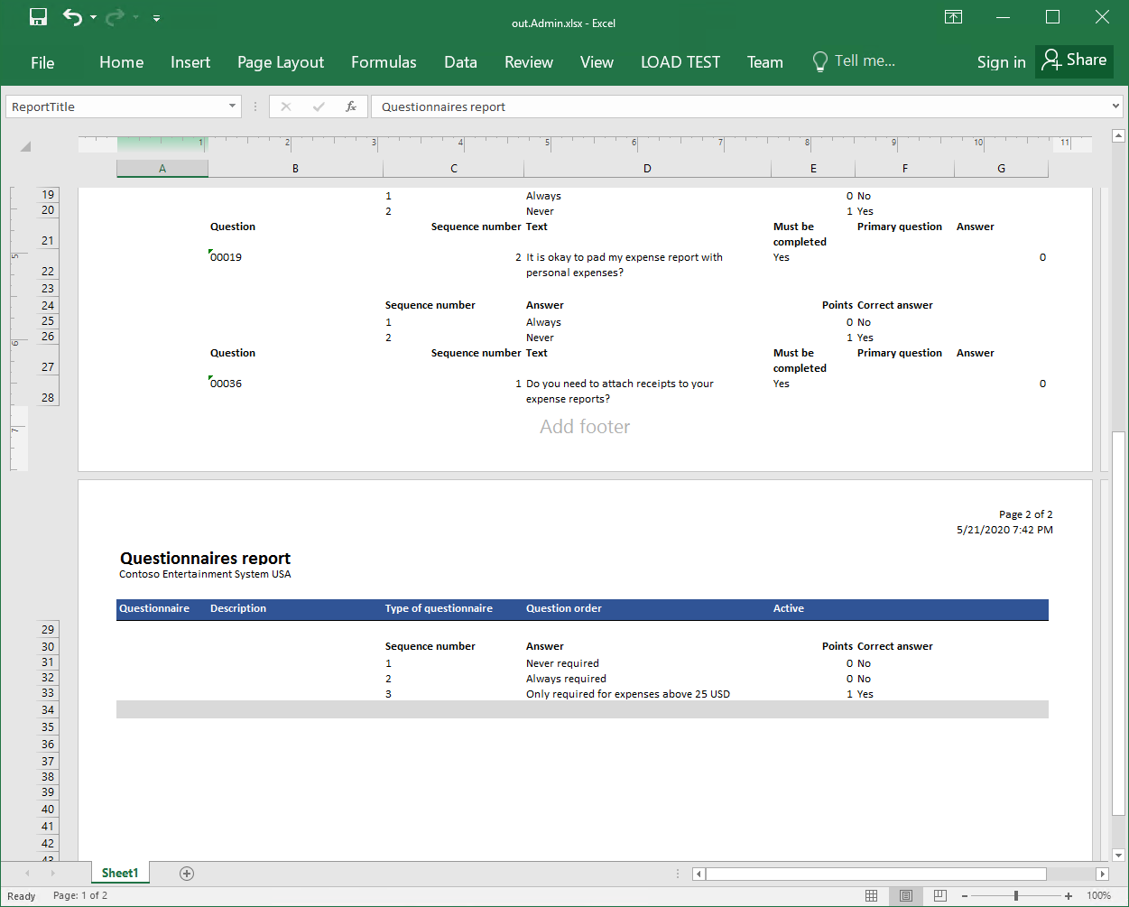 A létrejövő Excel-formátumú jelentés példája, 2. oldal.