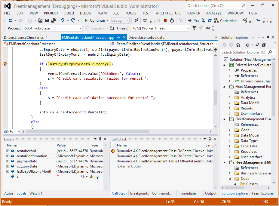 Stepping through code.