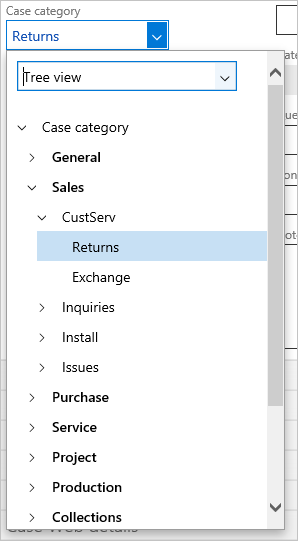 Example of lookup form with tabs for CaseCategoryLookup.