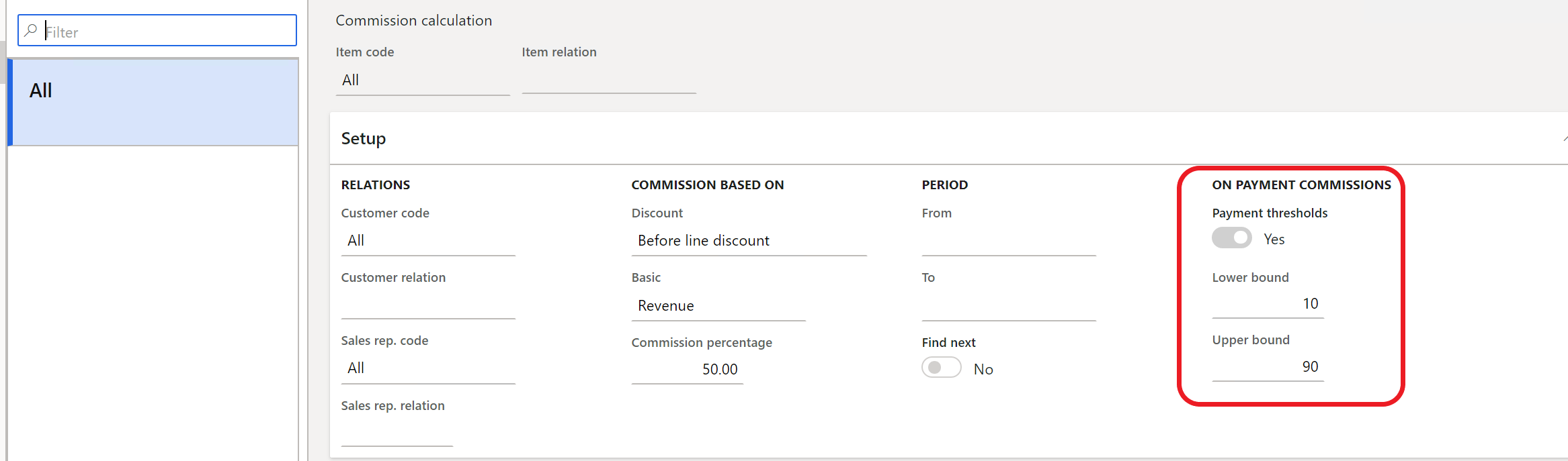 Commission calculation setup.