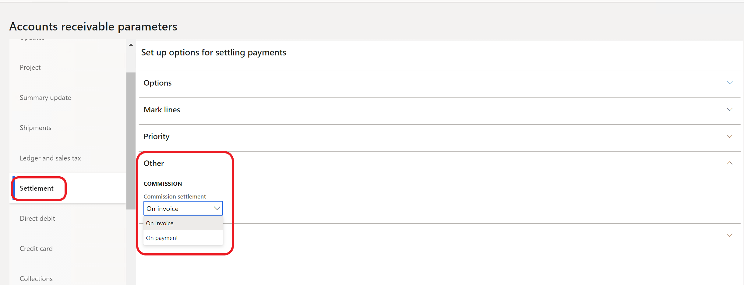 Accounts receivable parameters.