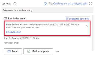 Képernyőkép az e-mail ütemezésére vonatkozó javaslatról.