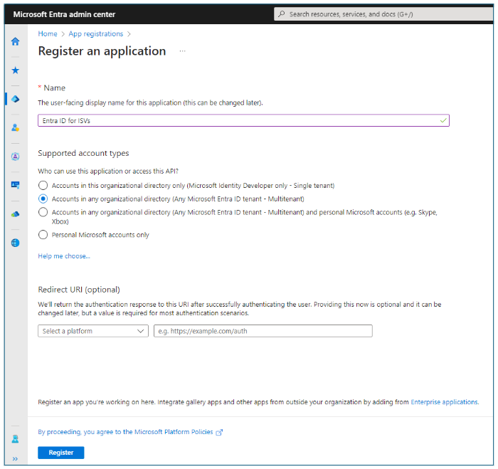 Képernyőkép a Microsoft Entra felügyeleti központ alkalmazáskonfigurációs beállításairól.