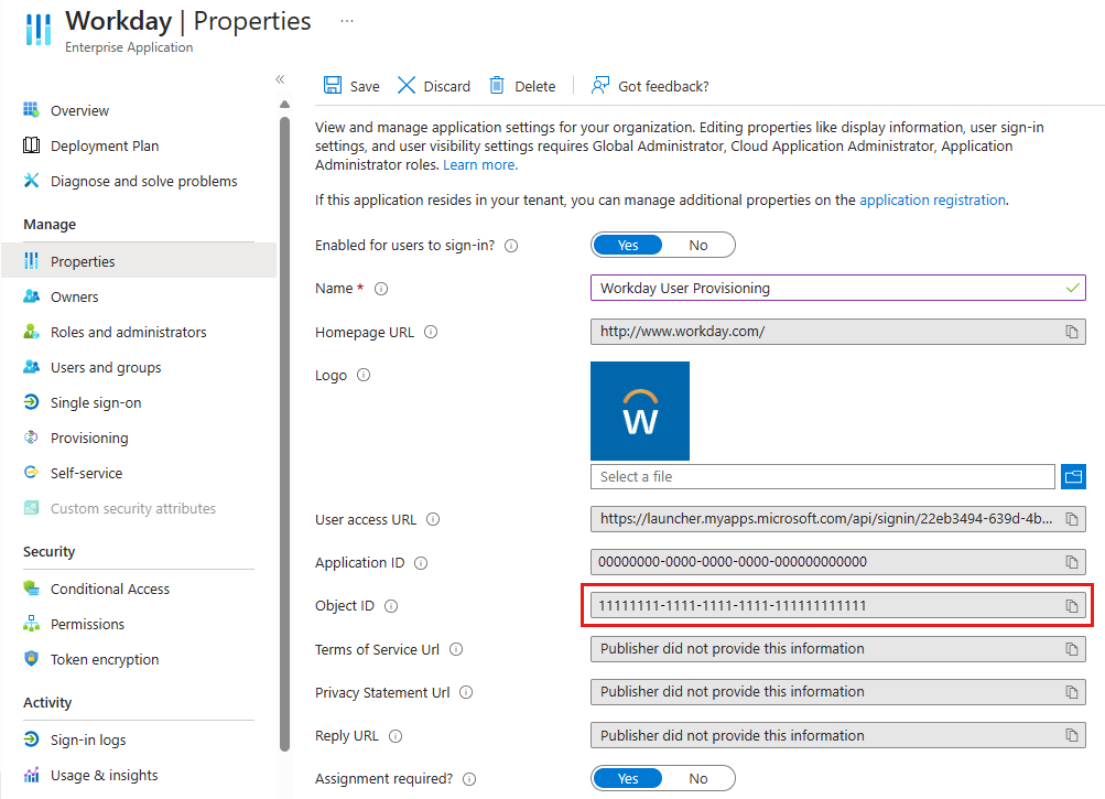Workday App Service Principal azonosító