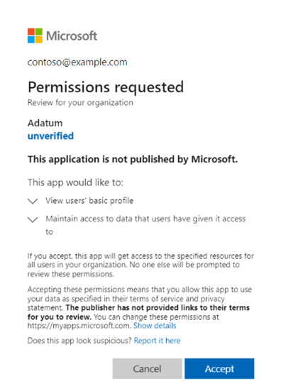 Képernyőkép a rendszergazdai hozzájárulás megadásáról.