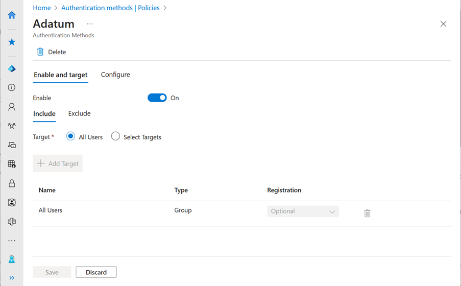 Képernyőkép a külső MFA adott felhasználókra való használatának hatóköréről.
