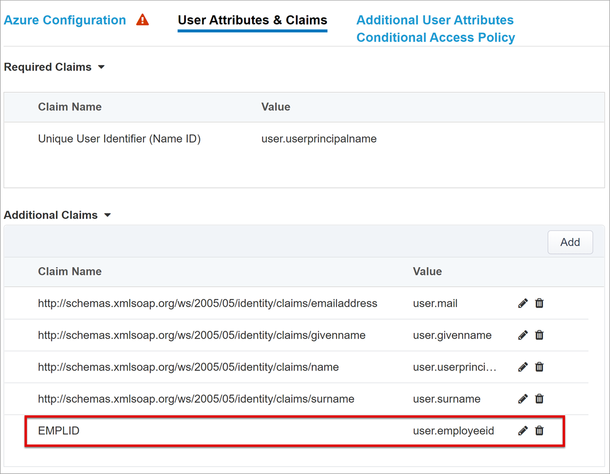 Képernyőkép a felhasználói attribútumok és jogcímek beállításairól és beállításairól.
