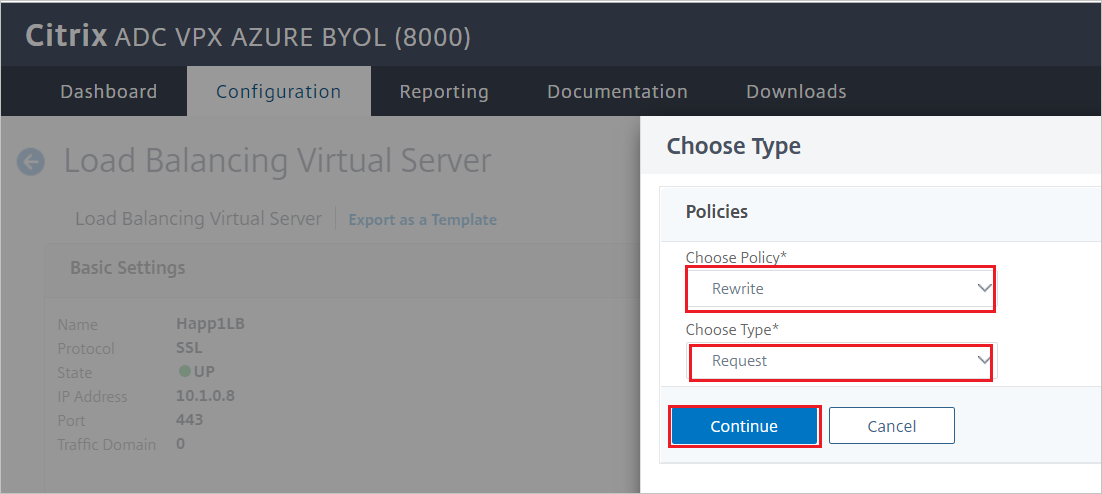 Citrix ADC configuration - Policies dialog box