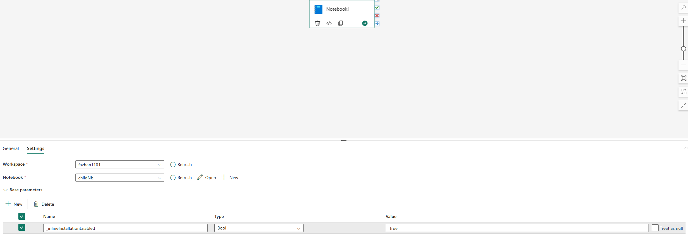 Képernyőkép a pipek notebook-folyamat futtatásához való engedélyezésének konfigurációjáról.