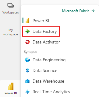 Képernyőkép a Data Factory felületéről.