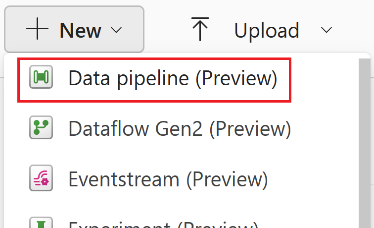 Screenshot of the Data Pipeline selection.
