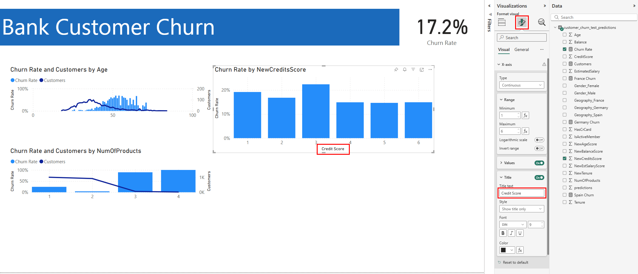 Screenshot shows changing the title for the chart.