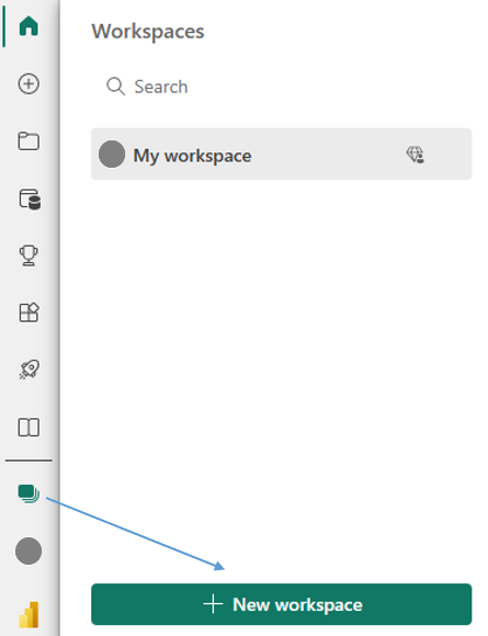 Screenshot of workspaces pane showing where to select New workspace.