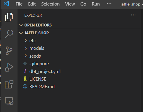 Képernyőkép a Visual Studio Code-ról, amelyen a megnyitott projekt látható.