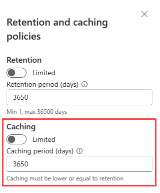 Screenshot of caching policy pane with default value.