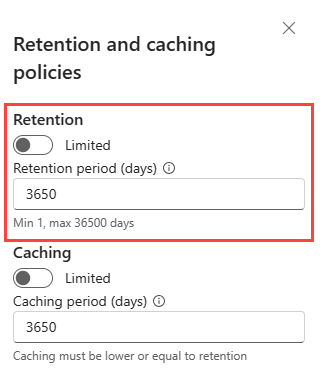 Screenshot of data retention policy pane with default value.