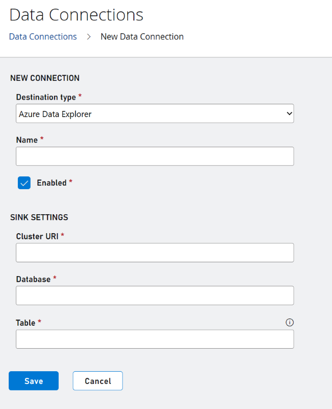 Screenshot of configuring and ADX data connection