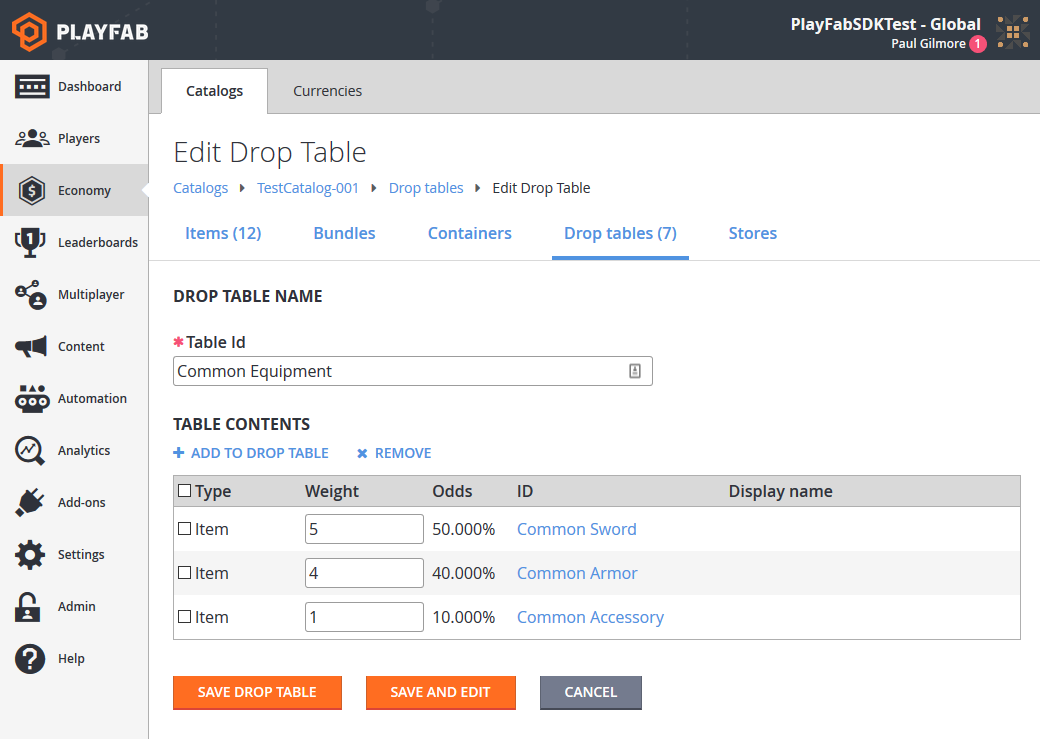 Game Manager - Drop Table - Edit Common Equipment